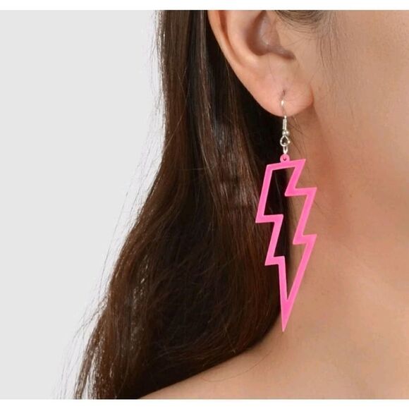 Hot Pink Lightning Bolt Dangle Earrings New - Picture 1 of 3